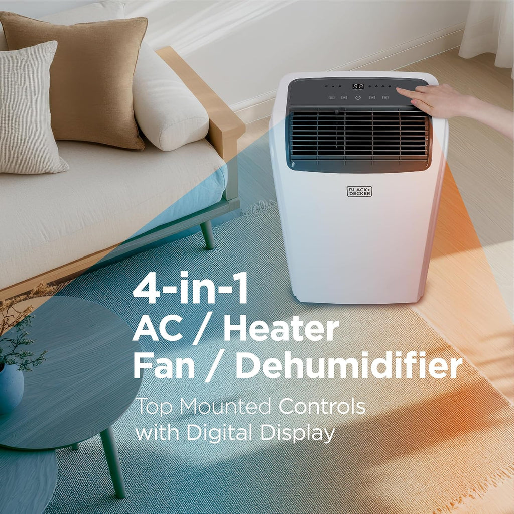 BLACK+DECKER 10,000 BTU Portable Air Conditioner for Rooms up to 450 Sq. Ft. with Remote – White