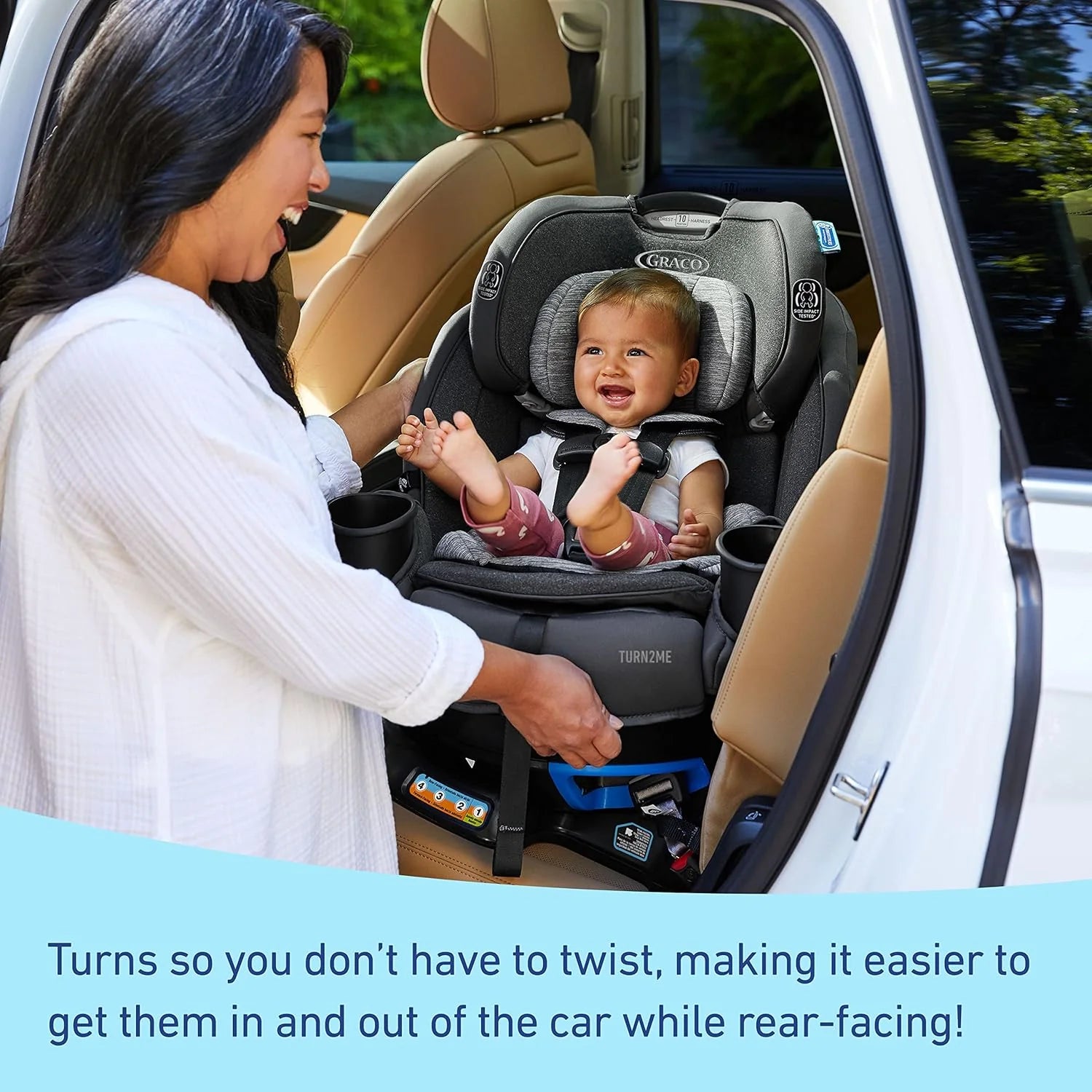 Graco Turn2Me 3-in-1 Convertible Car Seat, Rotating, Rear & Forward-Facing, Highback Booster, SnugLock, Cambridge