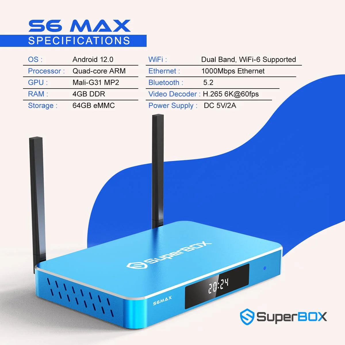 Superbox S6 Max Robot Vacuum, 6K Ultra HD, Voice Control