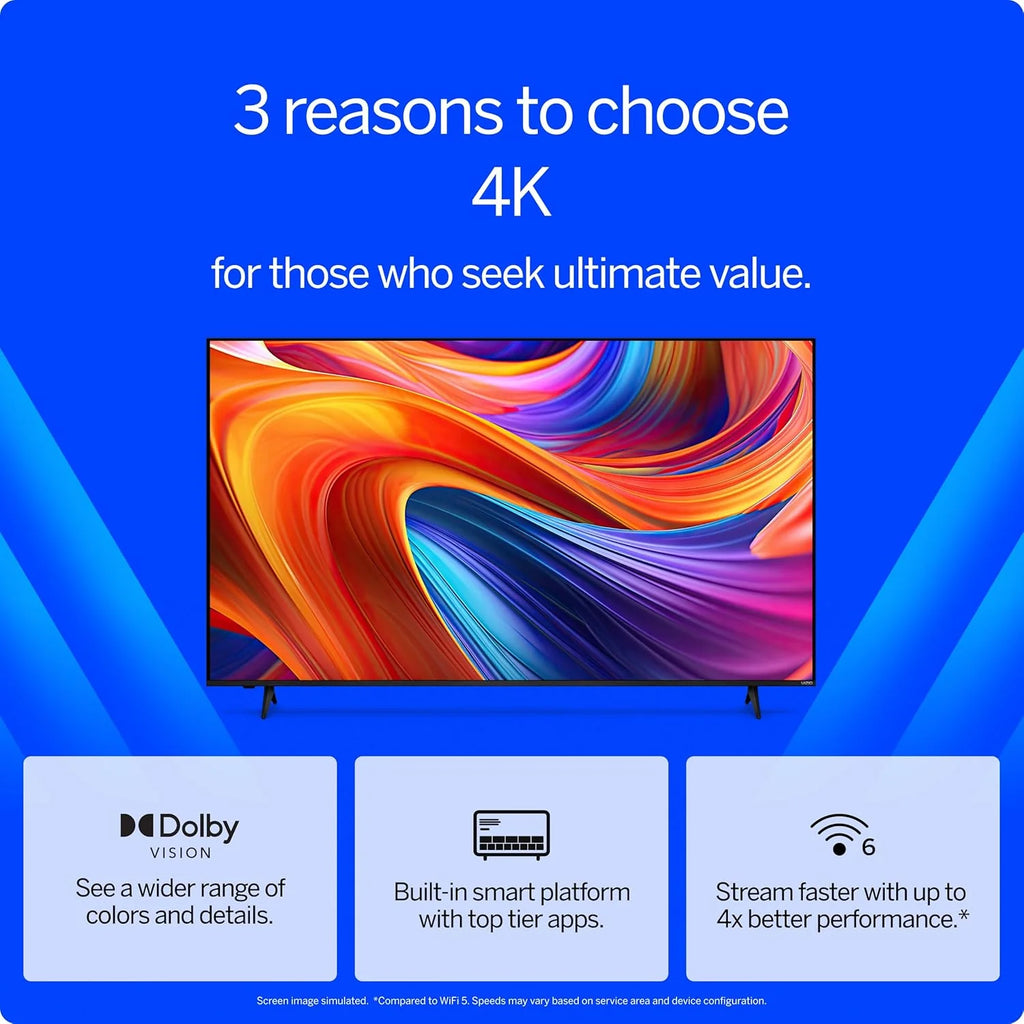 VIZIO 50a?2a?2 4K Resolution HDR Smart TV, Dolby Vision HDR/HDR10, WiFi 6 a?? (Renewed)